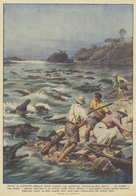 Dozens of hungry crocodiles attacked a Danish film expedition by Achille Beltrame