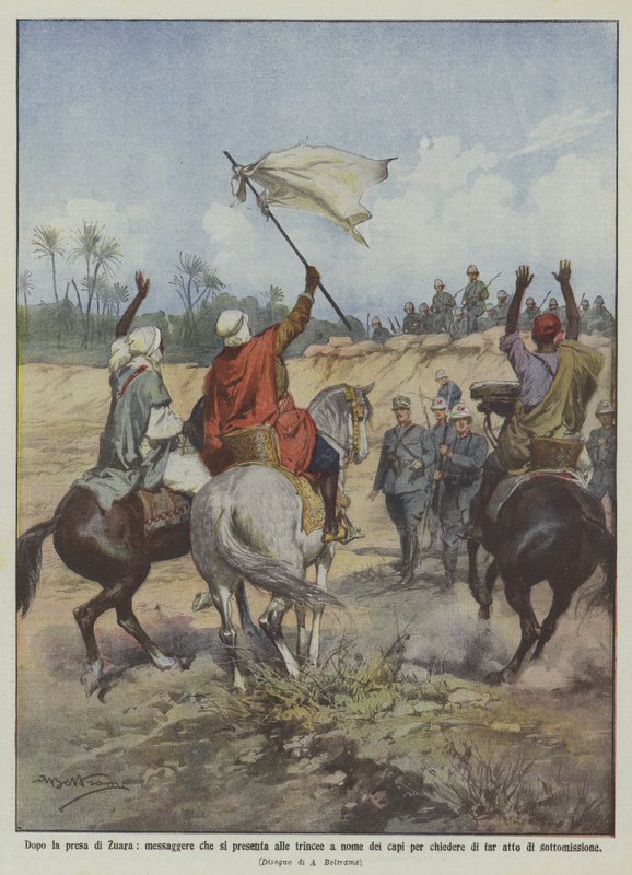 After the Capture of Zuara, Messenger Presents to the Trenches on Behalf of the Chiefs to Ask by Achille Beltrame