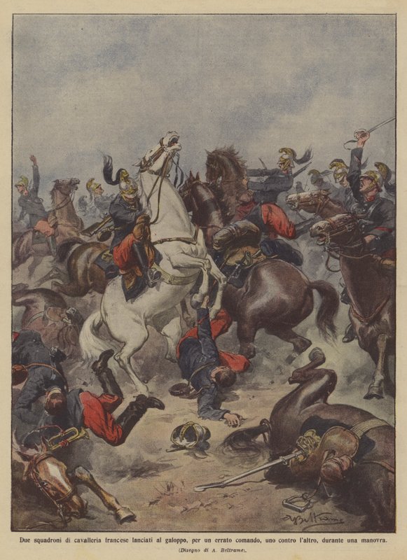 Two squadrons of French cavalry galloping due to a wrong command by Achille Beltrame