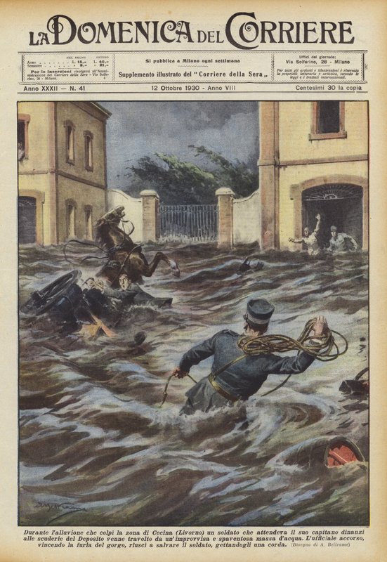During the Flood that Hit the Cecina Area (Livorno), a Soldier Waiting for His Captain by Achille Beltrame