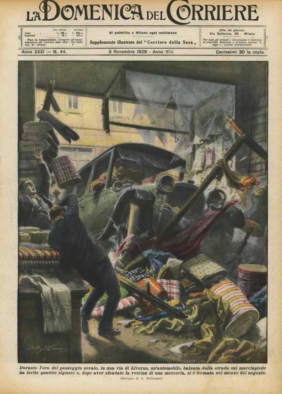 During the Evening Stroll Hour, in a Street of Livorno, a Car Leapt from the Road onto? by Achille Beltrame