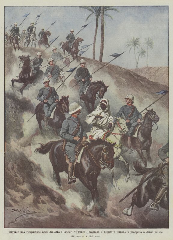 During a Reconnaissance Beyond Ain-Zara, the Florence Lancers Discover the Enemy and Return by Achille Beltrame