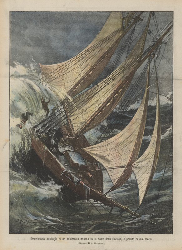 Dramatic Shipwreck of an Italian Vessel on the Coasts of Corsica, and the Loss of Two Cabin Boys by Achille Beltrame