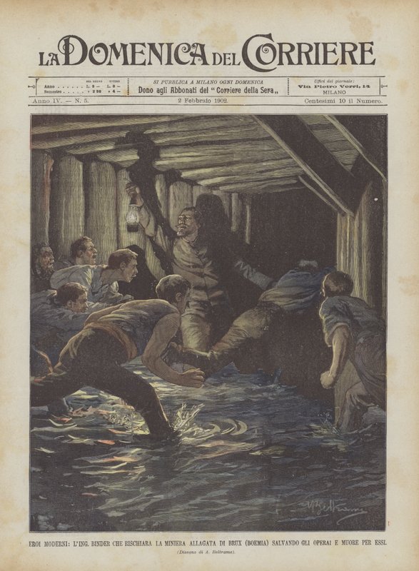 Modern Heroes, Engineer Binder Who Clears the Flooded Mine in Brux (Bohemia) Saving the Workers and Dies for Them by Achille Beltrame