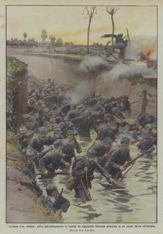 Heroism of a Soldier, Saves a Bavarian Regiment from Drowning in Lorraine by Achille Beltrame