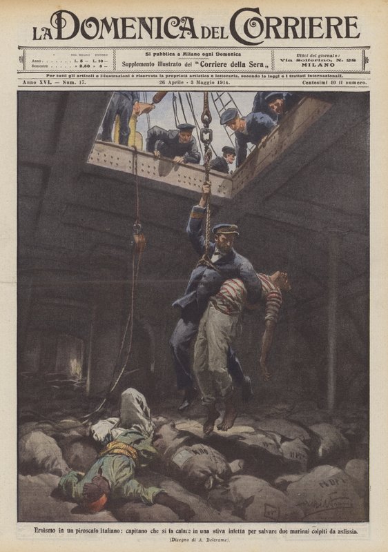 Heroism on an Italian Steamer, Captain Lowers Himself into an Infected Hold to Save Two by Achille Beltrame