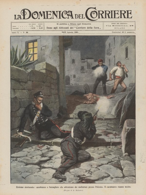 Unfortunate heroism, a carabiniere and a bersagliere facing criminals near Palermo by Achille Beltrame