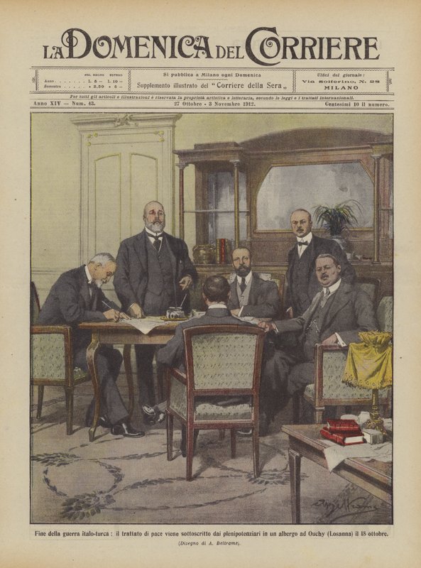 End of the Italo-Turkish war, the peace treaty is signed by the plenipotentiaries by Achille Beltrame