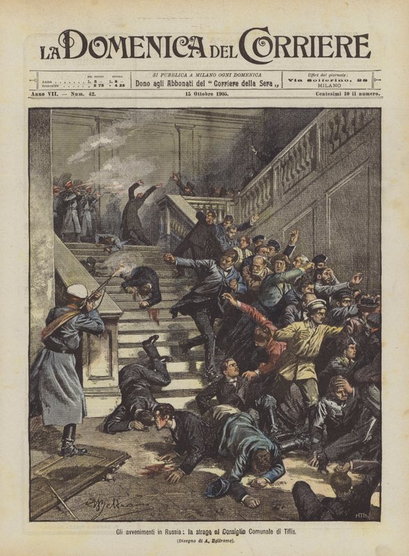 The Events in Russia, the Massacre at the Municipal Council of Tiflis by Achille Beltrame