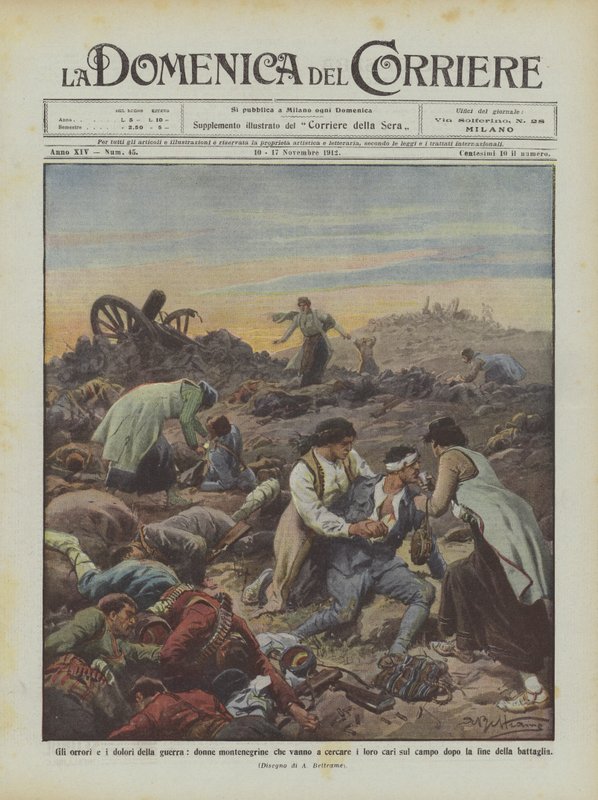 The horrors and pains of war, Montenegrin women looking for their loved ones on the battlefield by Achille Beltrame