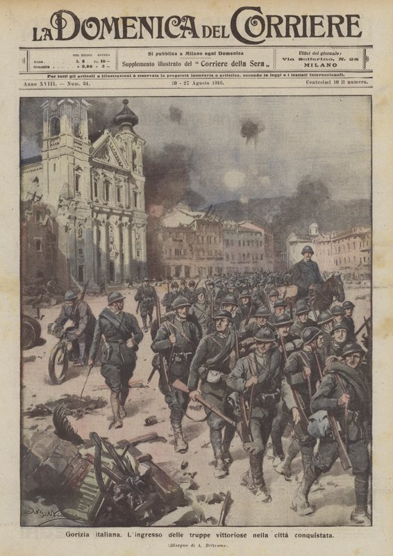 Italian Gorizia, the entry of victorious troops into the conquered city by Achille Beltrame