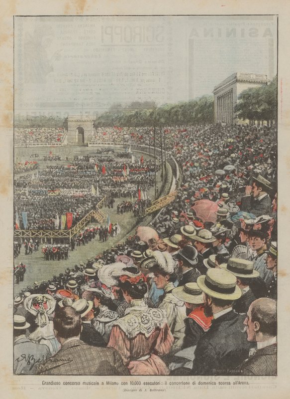 Grand musical competition in Milan with 10,000 performers, the great concert last Sunday at the Arena by Achille Beltrame