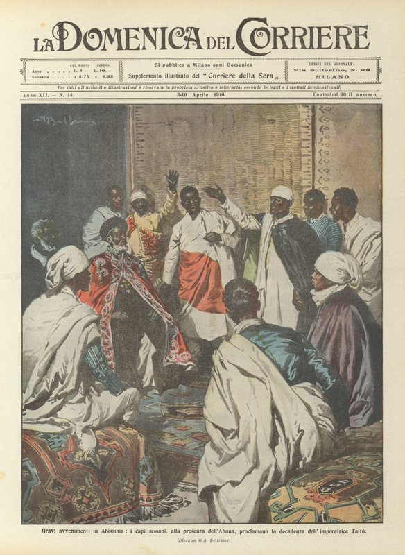 Serious events in Abyssinia, the Shoan chiefs, in the presence of the Abuna, proclaim the downfall by Achille Beltrame