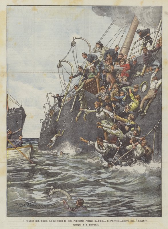 The Dramas of the Sea, The Collision of Two Steamships Near Marseille and the Sinking of the Liban by Achille Beltrame