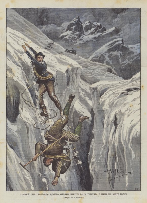 The Dramas of the Mountain, Four Mountaineers Caught in a Storm and Perished on Mont Blanc by Achille Beltrame