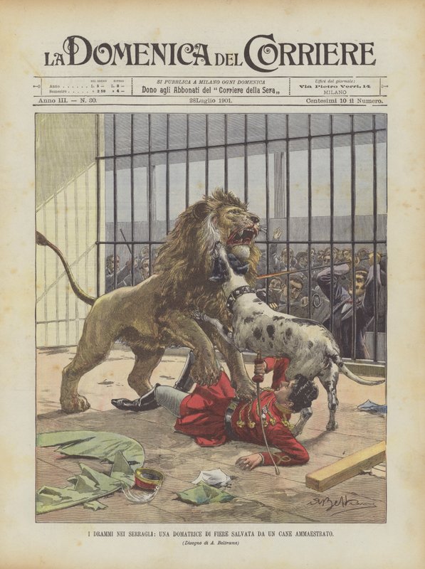 The Dramas in the Seraglios, A Beast Tamer Saved by a Trained Dog by Achille Beltrame