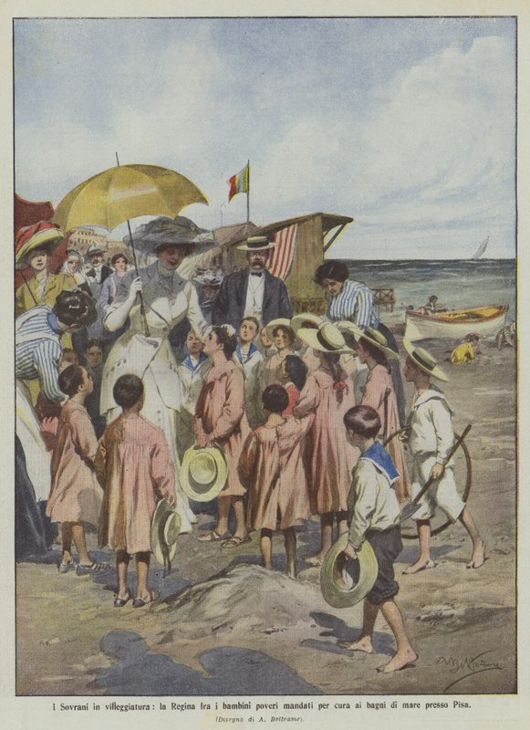 The Sovereigns on Vacation, the Queen Among the Poor Children Sent for Care to the Sea Baths Near Pisa by Achille Beltrame