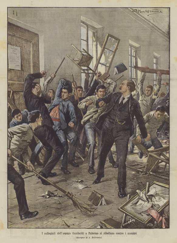 The Students of the Garibaldi Hospice in Palermo Rebel Against the Teachers by Achille Beltrame