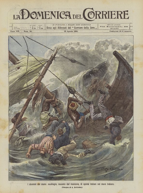 The Dramas of the Sea, Shipwreck Caused by the Monsoon of Italian Workers in the Indian Ocean by Achille Beltrame