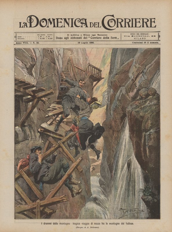 Mountain dramas, tragic honeymoon in the mountains of Valais by Achille Beltrame