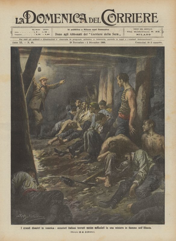 The Great Disasters in America, Italian Miners Found Half-Asphyxiated in a Burning Mine in Illinois by Achille Beltrame
