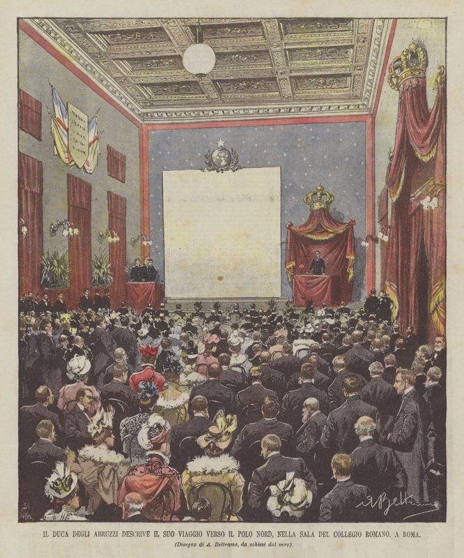 The Duke of the Abruzzi Describes His Journey to the North Pole, in the Hall of the Roman College, in Rome by Achille Beltrame