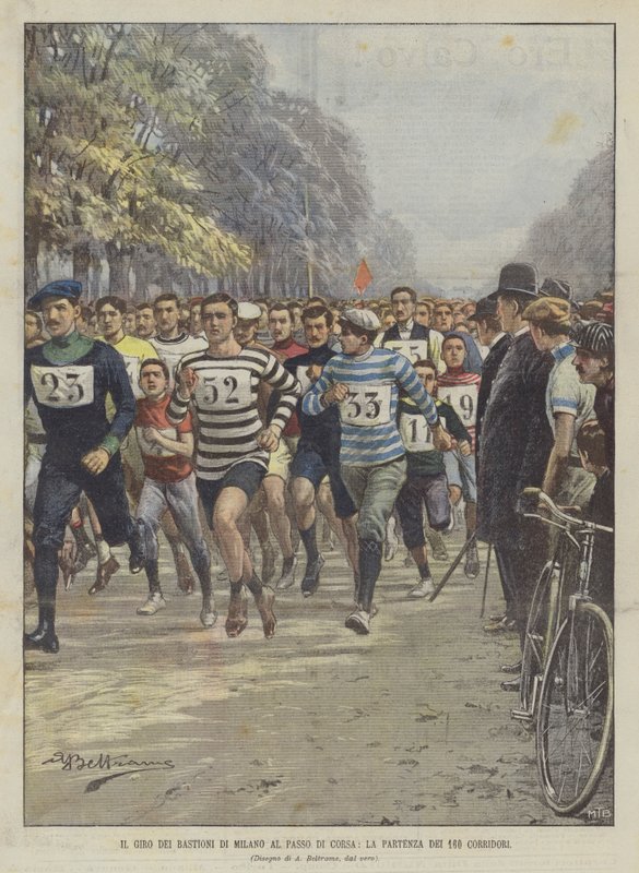 The Tour of the Bastions of Milan at a Running Pace, The Departure of the 160 Runners by Achille Beltrame