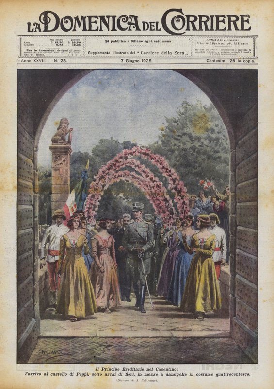 The Crown Prince in Casentino, Arrival at the Castle of Poppi, Under Arches of Flowers by Achille Beltrame
