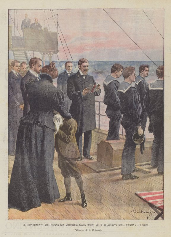 The Burial at Sea of the Millionaire Tomba Who Died During the Crossing from Argentina to Genoa by Achille Beltrame