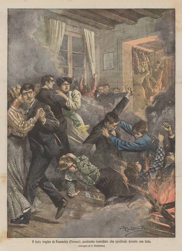 The Tragic Ball of Fucecchio (Florence), Floor Caught Fire and Collapsed During a Party by Achille Beltrame