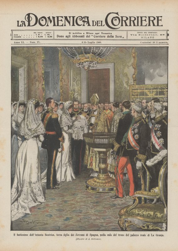 The baptism of Infanta Beatrice, third daughter of the Sovereigns of Spain, in the throne room by Achille Beltrame