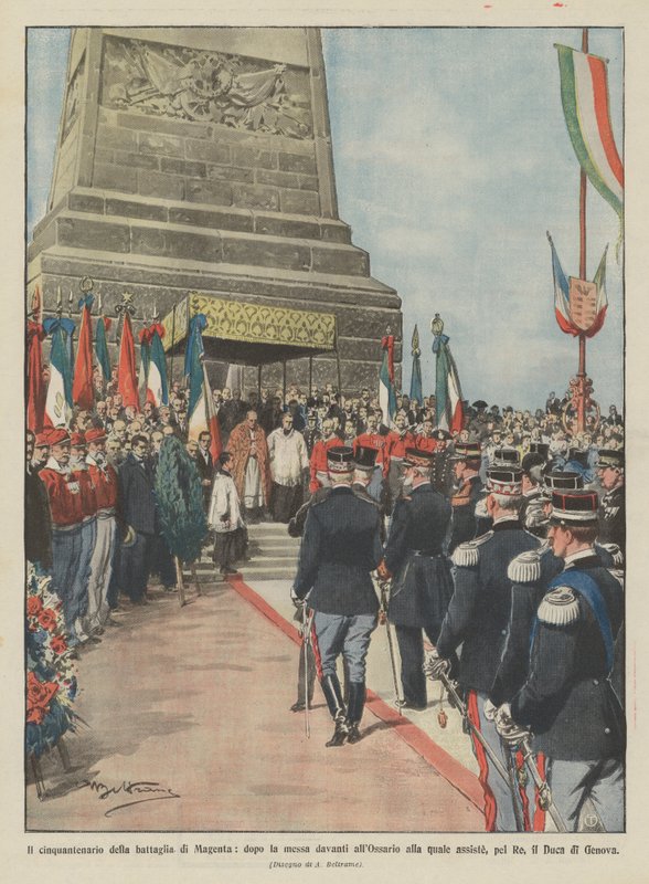 The fiftieth anniversary of the Battle of Magenta, after the mass in front of the Ossuary by Achille Beltrame