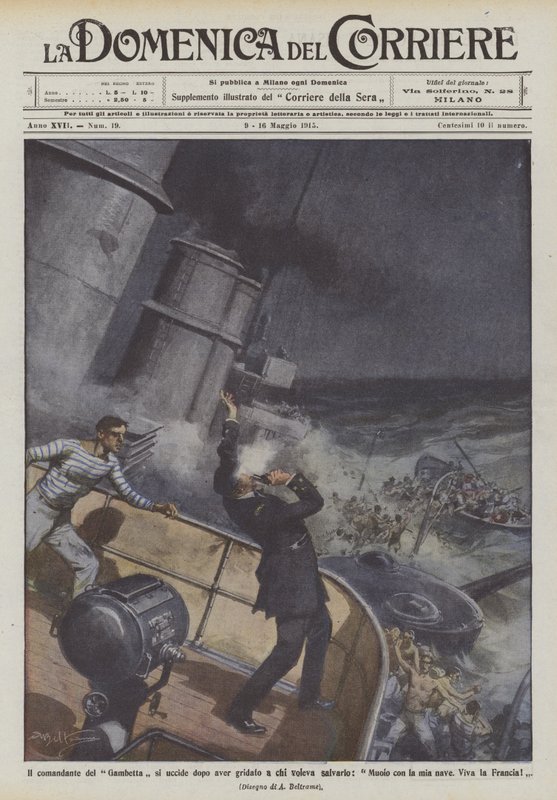The commander of the Gambetta kills himself after shouting to those who wanted to save him, I die with my ship by Achille Beltrame