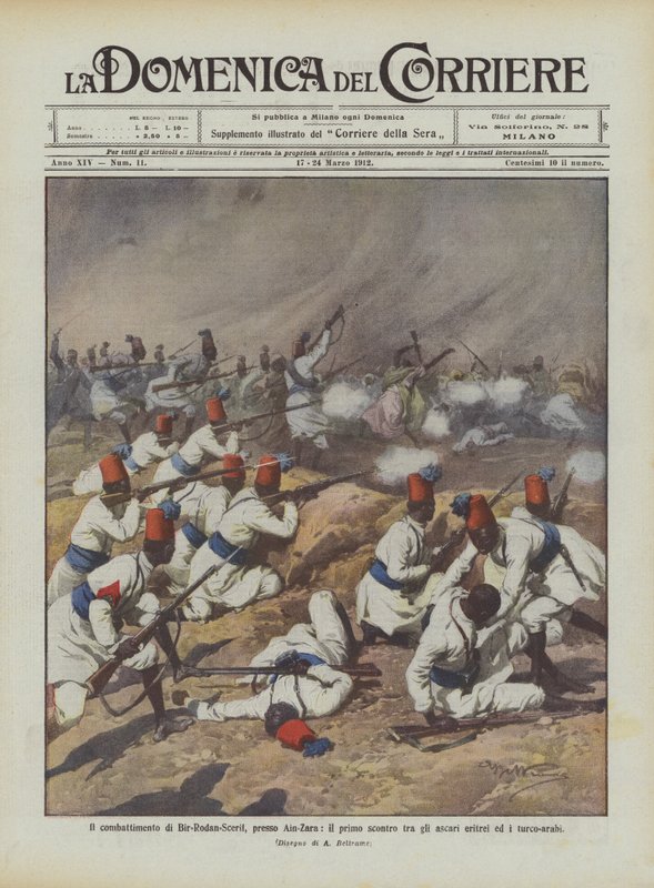 The Battle of Bir-Rodan-Scerif Near Ain-Zara, the First Clash Between Eritrean Ascari and Turco-Arabs by Achille Beltrame