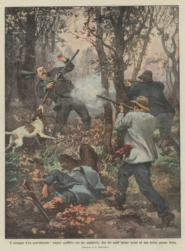 The Courage of a Forest Ranger, Tragic Conflict with Three Criminals, Two of Whom Were Killed by Achille Beltrame