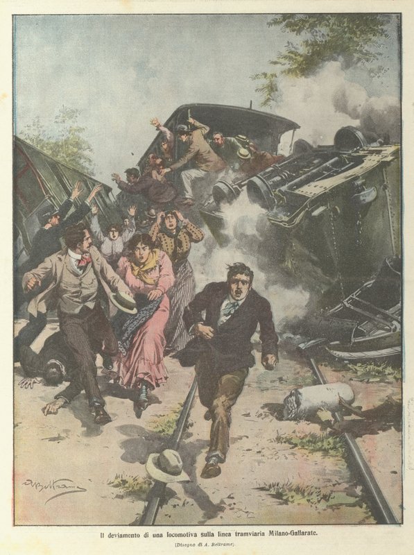 The Derailment of a Locomotive on the Milan-Gallarate Tram Line by Achille Beltrame