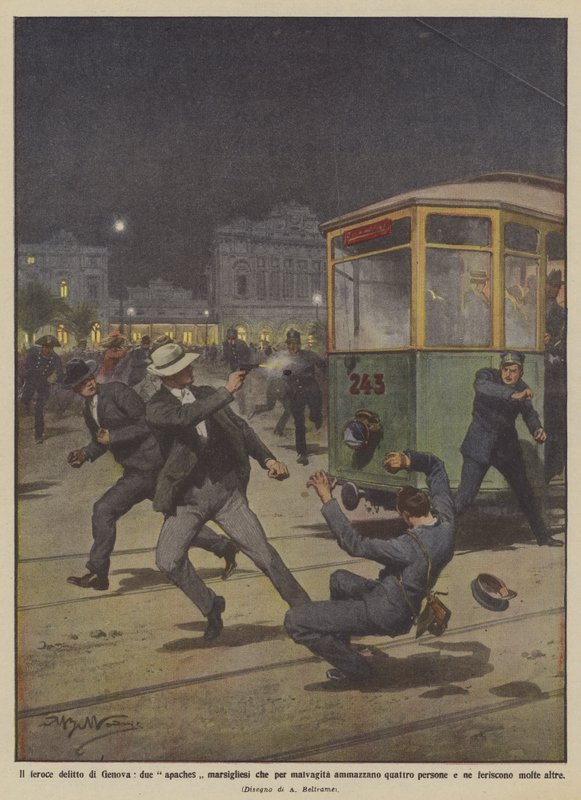 The ferocious crime of Genoa, two Marseilles apaches who kill four people out of malice by Achille Beltrame