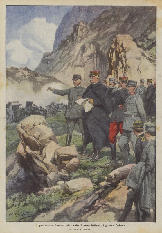 The French Generalissimo Joffre Visits the Italian Front with General Cadorna by Achille Beltrame