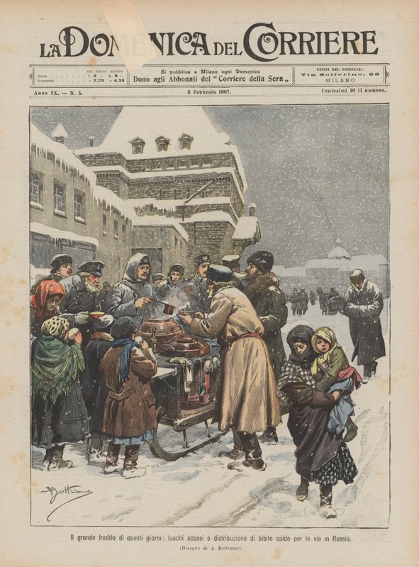The Great Cold of These Days, Fires Lit and Hot Drinks Distributed in the Streets in Russia by Achille Beltrame