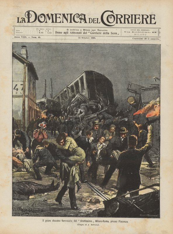 The serious railway disaster of the Milan-Rome express near Piacenza by Achille Beltrame