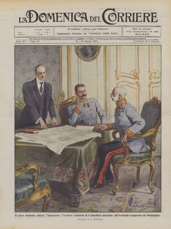 The serious political moment, the Emperor, the Archduke heir and the Chancellor discuss by Achille Beltrame
