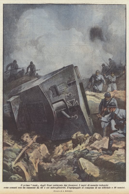 The First Hun Tank Captured by the French by Achille Beltrame