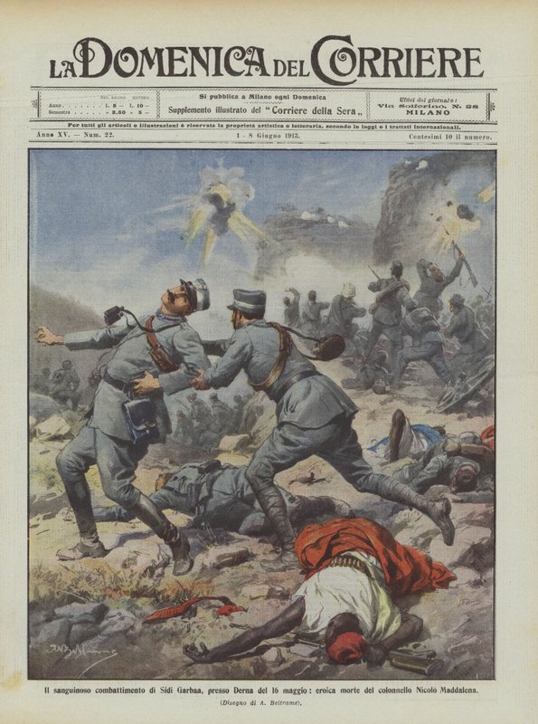 The bloody battle of Sidi Garbaa, near Derna on May 16, heroic death of... by Achille Beltrame