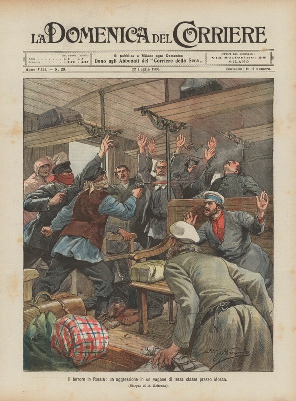 Terror in Russia, an attack in a third-class carriage near Moscow by Achille Beltrame