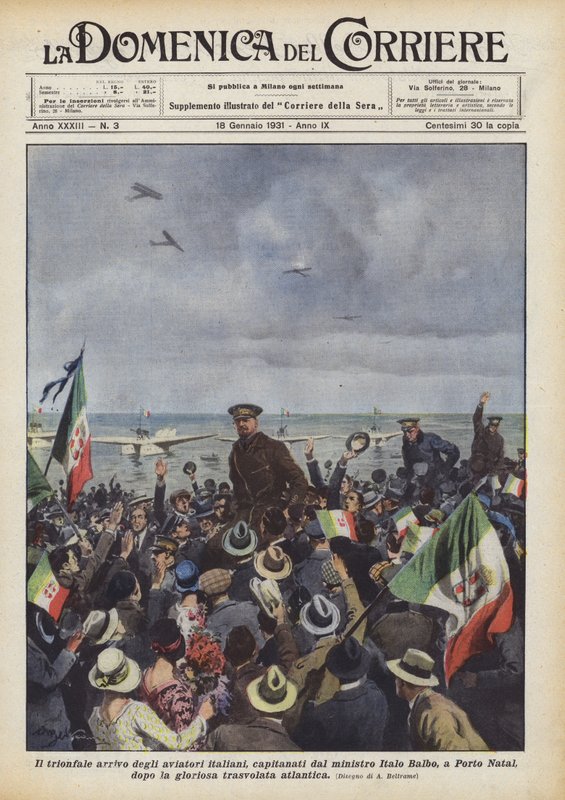 The Triumphal Arrival of Italian Aviators, Led by Minister Italo Balbo, in Porto Natal by Achille Beltrame