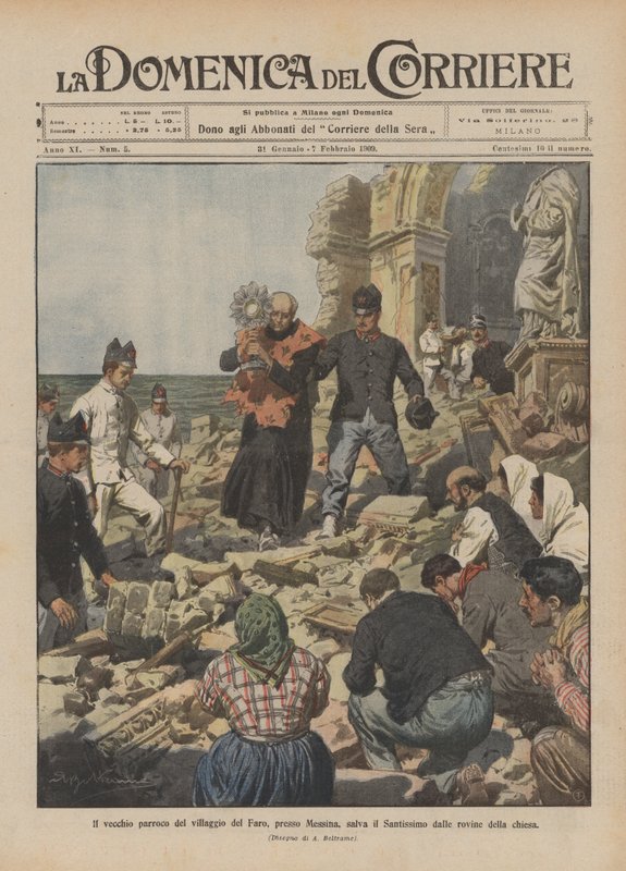 The Old Parish Priest of the Village of Faro Near Messina Saves the Blessed Sacrament from the Ruins of the Church by Achille Beltrame