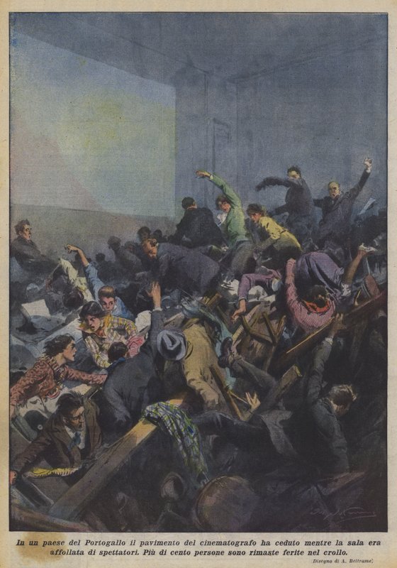 In a Village in Portugal, the Floor of the Cinema Collapsed While the Hall Was Crowded with Spectators by Achille Beltrame