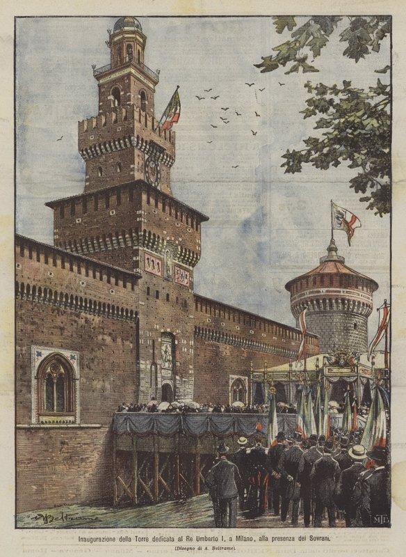Inauguration of the Tower Dedicated to King Umberto I in Milan, in the Presence of the Sovereigns by Achille Beltrame