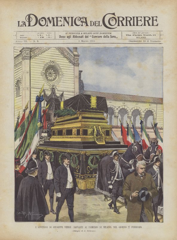 The Apotheosis of Giuseppe Verdi, in Front of the Famedio of Milan, February 27 by Achille Beltrame