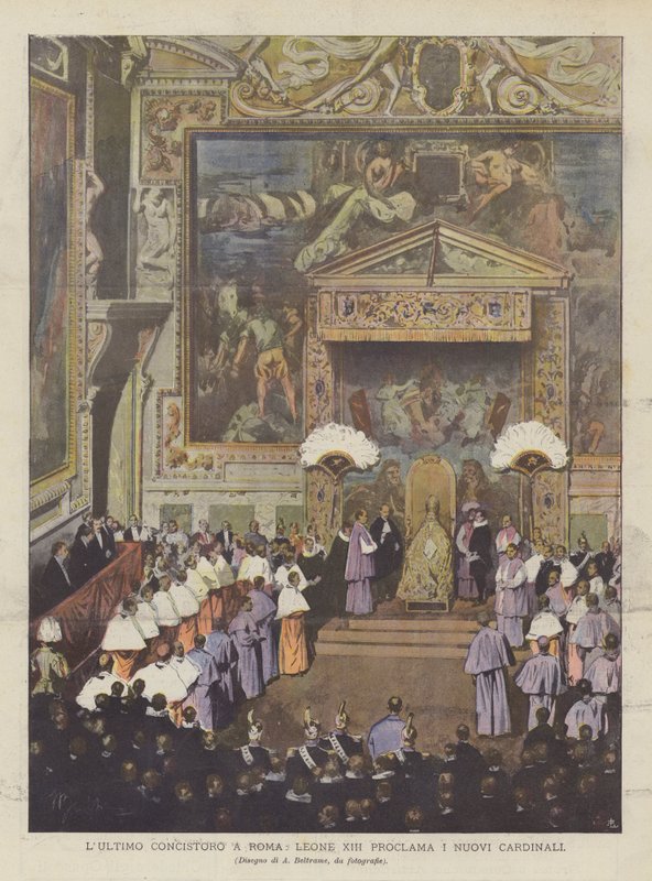The Last Consistory in Rome, Leo XIII Proclaims the New Cardinals by Achille Beltrame